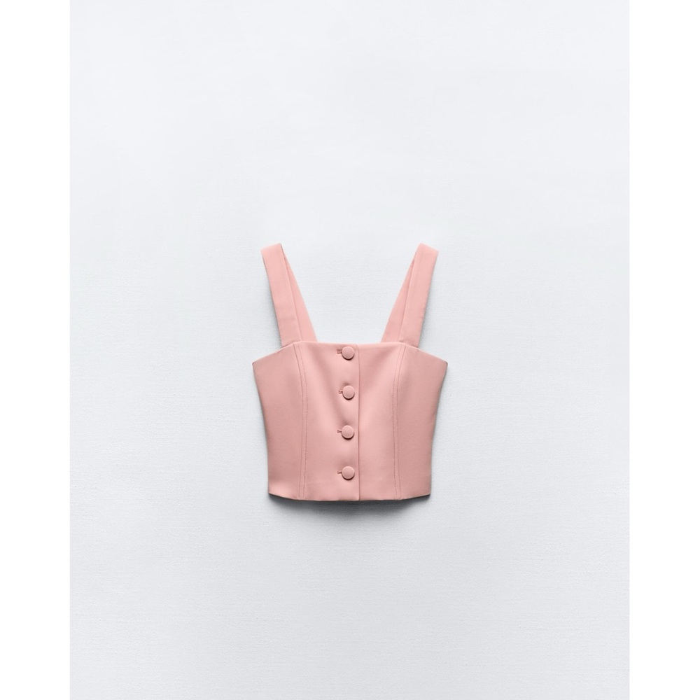 Pink Sleeveless Crop Tank Top with Bustier Style